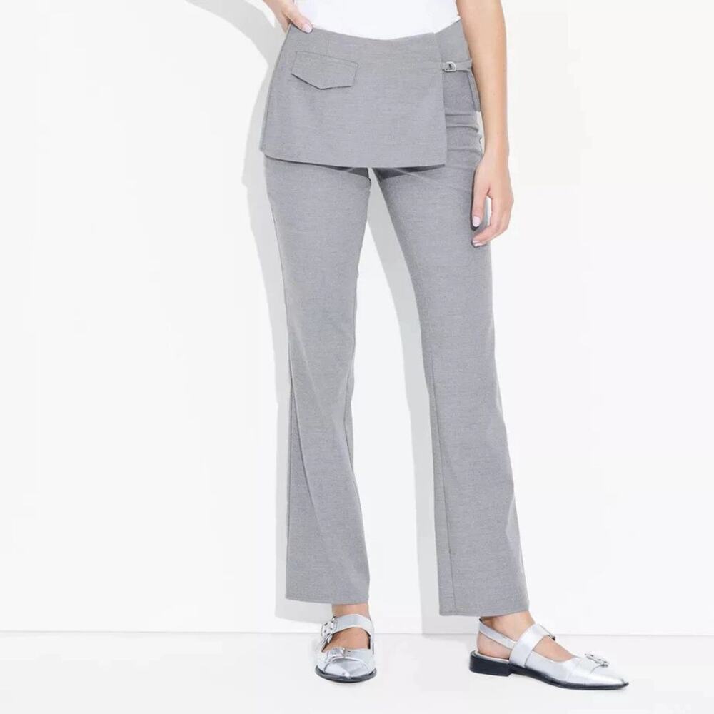 Wild Fable Women's Mid Rise Flare Skirt Trousers Light Gray Size XXS‎